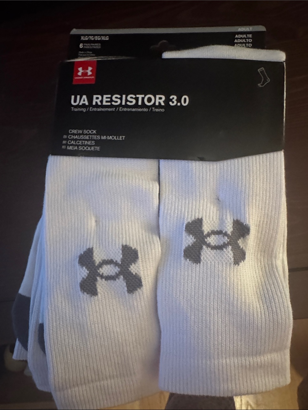 Under Armour UA Resistor 3.0 Crew Socks - White with Gray Logo (6-pack)